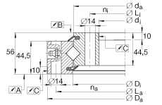 交叉滾子軸承 XSU140644, 標(biāo)準(zhǔn)系列 14， 無(wú)齒輪齒，兩側(cè)唇密封
