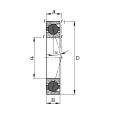 主軸軸承 HCB7204-C-T-P4S, 調(diào)節(jié)，成對或單元安裝，接觸角 α = 15°，陶瓷球，限制公差