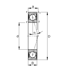 主軸軸承 B71912-C-2RSD-T-P4S, 調(diào)節(jié)，成對(duì)安裝，接觸角 α = 15°，兩側(cè)唇密封，非接觸，加嚴(yán)公差