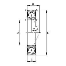 主軸軸承 B71900-E-2RSD-T-P4S, 調節(jié)，成對安裝，接觸角 α = 25°，兩側唇密封，非接觸，限制公差