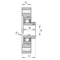 軸承座單元 FLCTEY40, 帶兩個(gè)螺栓孔的法蘭的軸承座單元，鑄鐵， 內(nèi)圈帶平頭螺釘， P 型密封，無(wú)再潤(rùn)滑結(jié)構(gòu)
