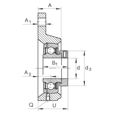 軸承座單元 PCFTR40, 帶三個螺栓孔的法蘭的軸承座單元，鑄鐵，偏心鎖圈，P型密封