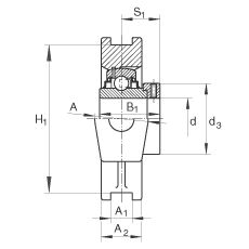 吊裝式軸承座單元 RTUE65-214, 鑄鐵軸承座，帶偏心鎖圈的外球面球軸承，R 密封