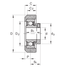 外球面球軸承 RCRA20/46-FA106, 帶橡膠插入件，偏心鎖圈定位， 兩側(cè) P 型密封
