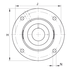 軸承座單元 RMEO100, 帶四個(gè)螺栓孔的法蘭的軸承座單元，鑄鐵，定心凸出物，偏心鎖圈，系列 63，R密封